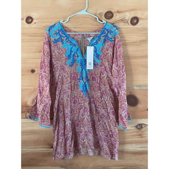 NWT! Sulu Collection Women's Tunic Blouse. V-Neck. Embroidered. Silk blend. 12 - Picture 1 of 5